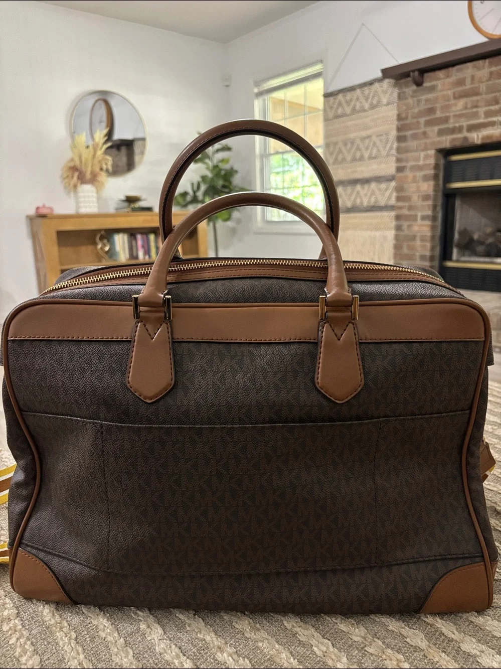 Michael Kors Signature Travel Weekender PVC Bag Brown Luggage Weekend Bag unisex